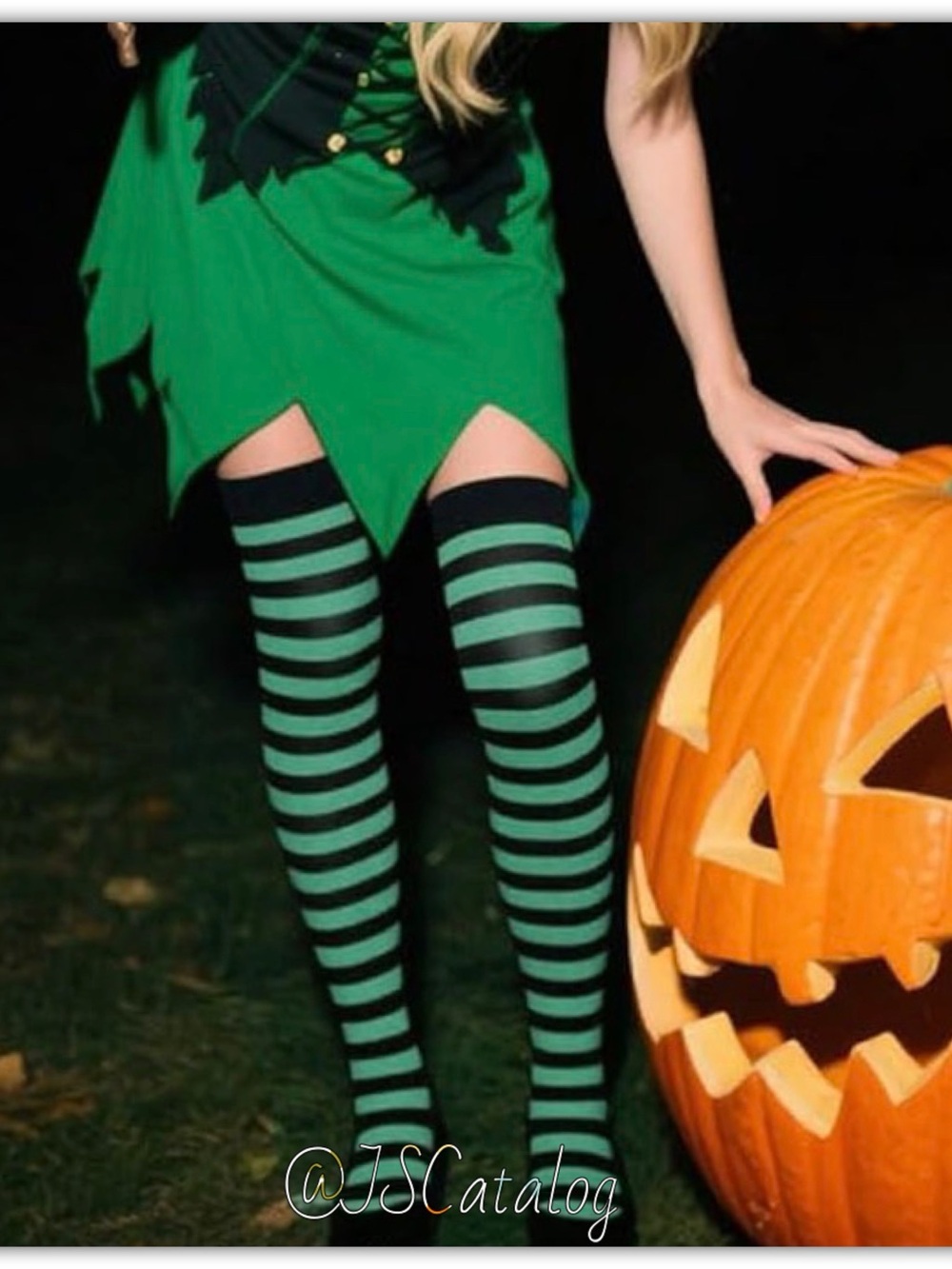 Green Striped Thighhigh Socks osfm